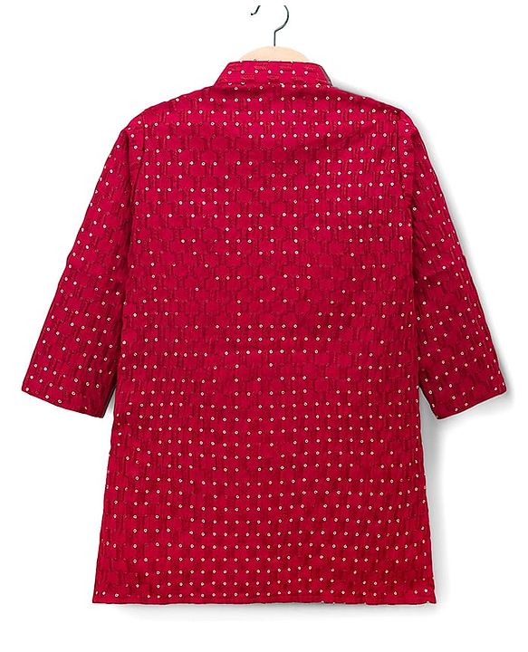 Babyhug Cotton Woven Full Sleeves Embroidered Kurta Pyjama Set With Sequin Detailing - Red