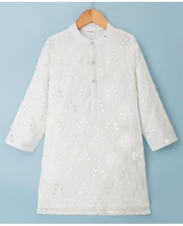 Babyhug Georgette Woven Full Sleeves Embroidered Kurta Pyjama Set - White