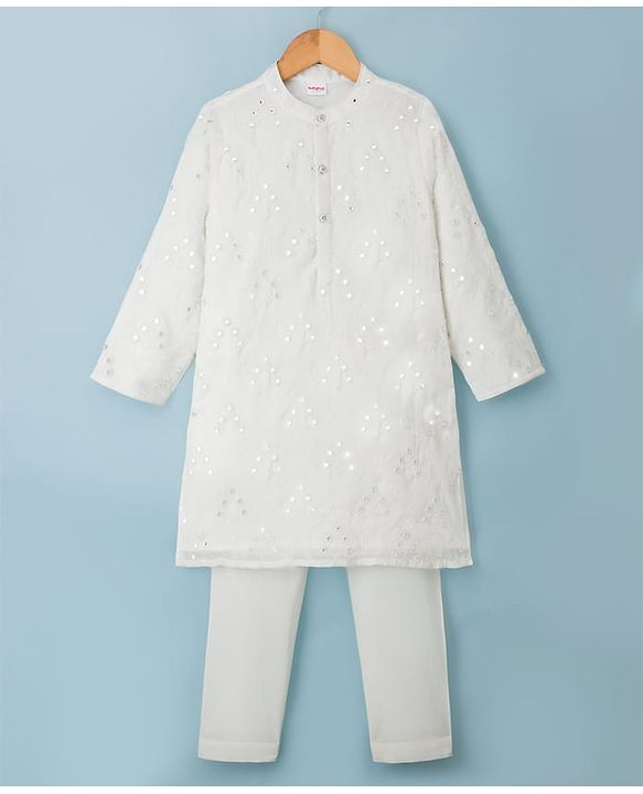 Babyhug Georgette Woven Full Sleeves Embroidered Kurta Pyjama Set - White