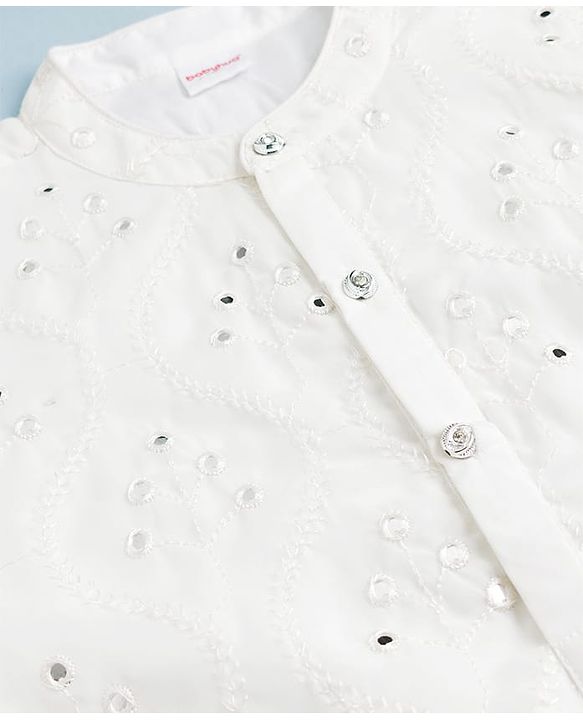 Babyhug Georgette Woven Full Sleeves Embroidered Kurta Pyjama Set - White