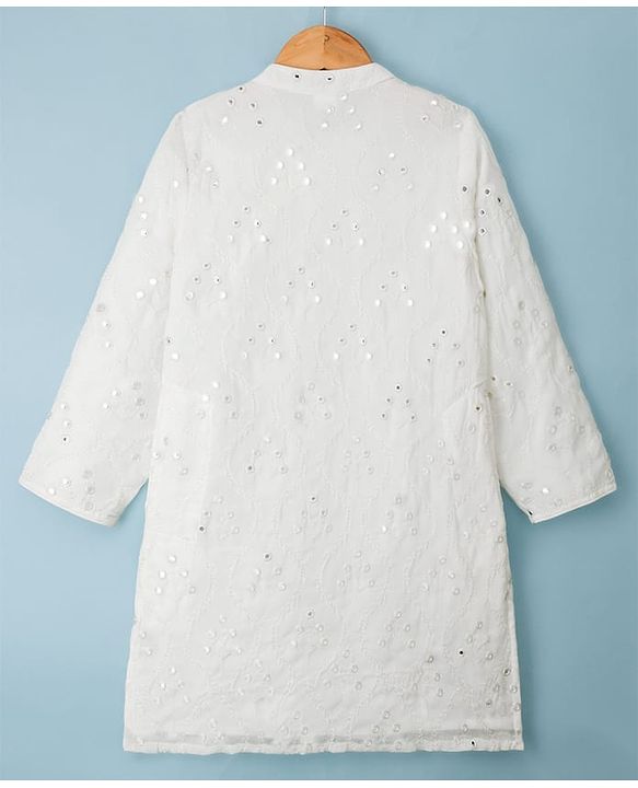 Babyhug Georgette Woven Full Sleeves Embroidered Kurta Pyjama Set - White