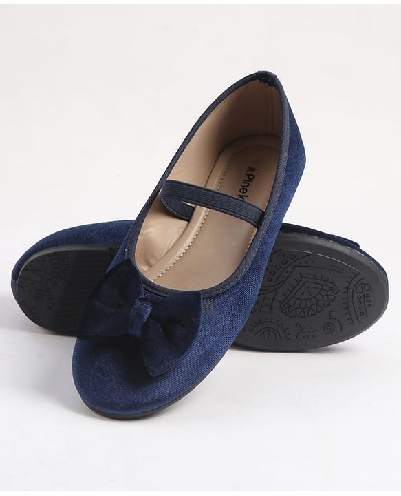 Pine Kids Slip On Ballerina With Bow Applique - Navy Blue