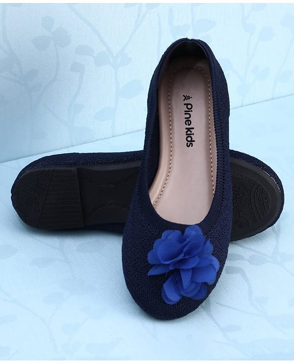 Pine Kids Slip On Ballerina With Floral Applique - Navy Blue