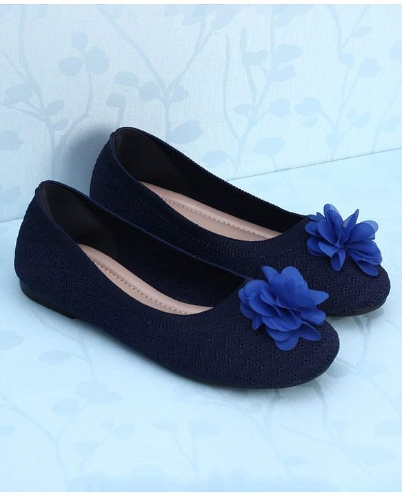 Pine Kids Slip On Ballerina With Floral Applique - Navy Blue