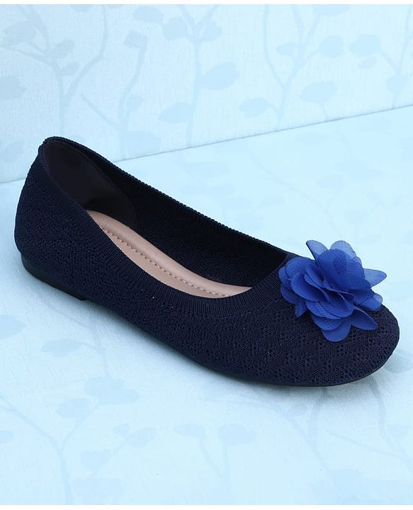 Pine Kids Slip On Ballerina With Floral Applique - Navy Blue