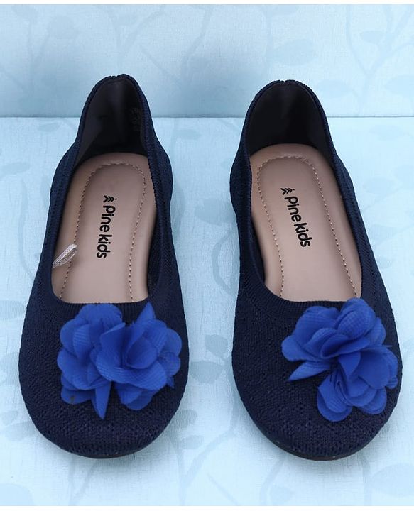 Pine Kids Slip On Ballerina With Floral Applique - Navy Blue