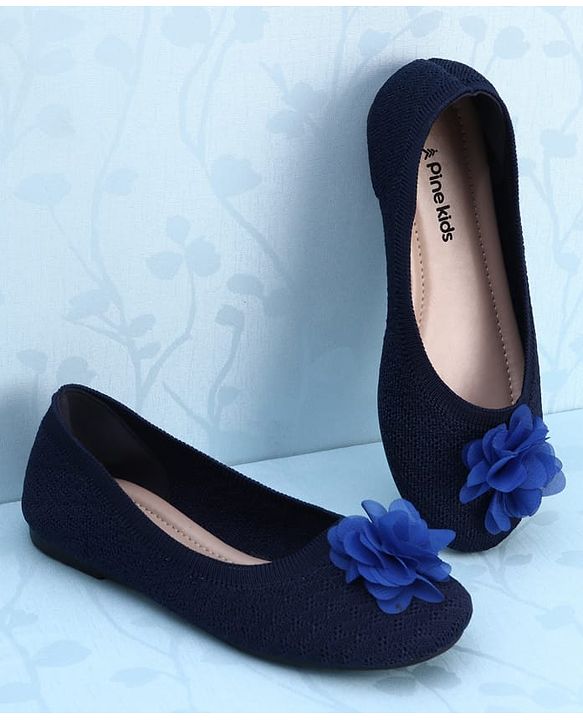 Pine Kids Slip On Ballerina With Floral Applique - Navy Blue
