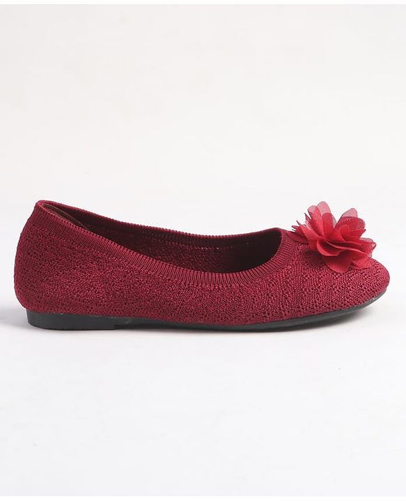 Pine Kids Slip On Ballerina With Floral Applique - Maroon
