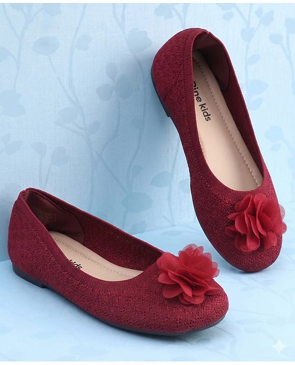 Pine Kids Slip On Ballerina With Floral Applique - Maroon
