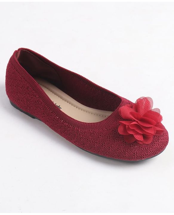 Pine Kids Slip On Ballerina With Floral Applique - Maroon