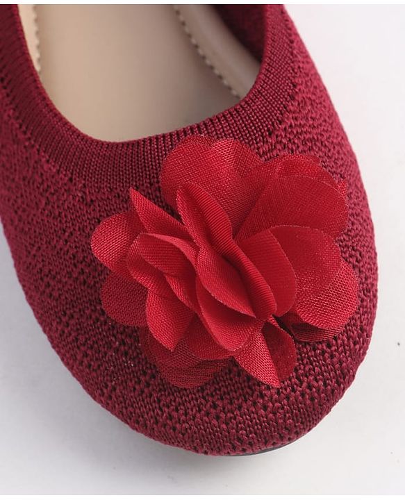Pine Kids Slip On Ballerina With Floral Applique - Maroon