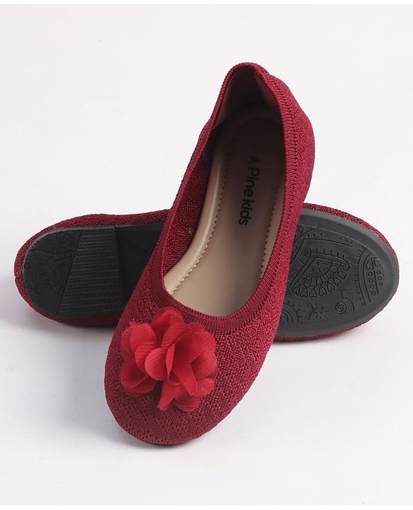 Pine Kids Slip On Ballerina With Floral Applique - Maroon