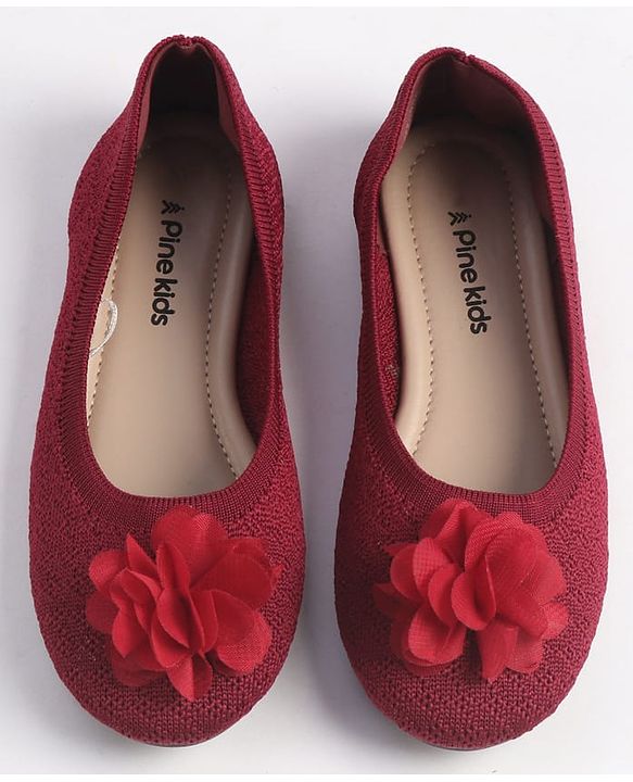 Pine Kids Slip On Ballerina With Floral Applique - Maroon