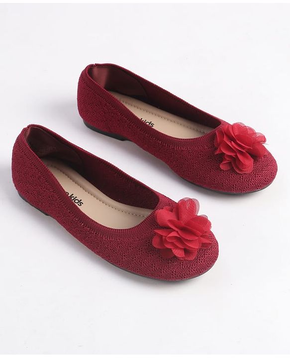 Pine Kids Slip On Ballerina With Floral Applique - Maroon