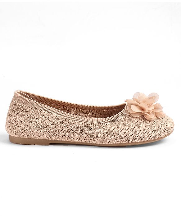 Pine Kids Slip On Ballerina with Floral Applique - Brown