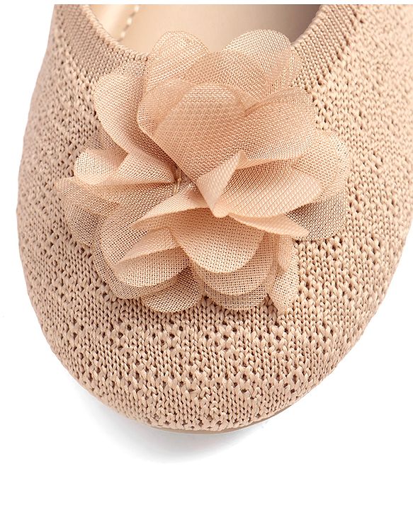 Pine Kids Slip On Ballerina with Floral Applique - Brown