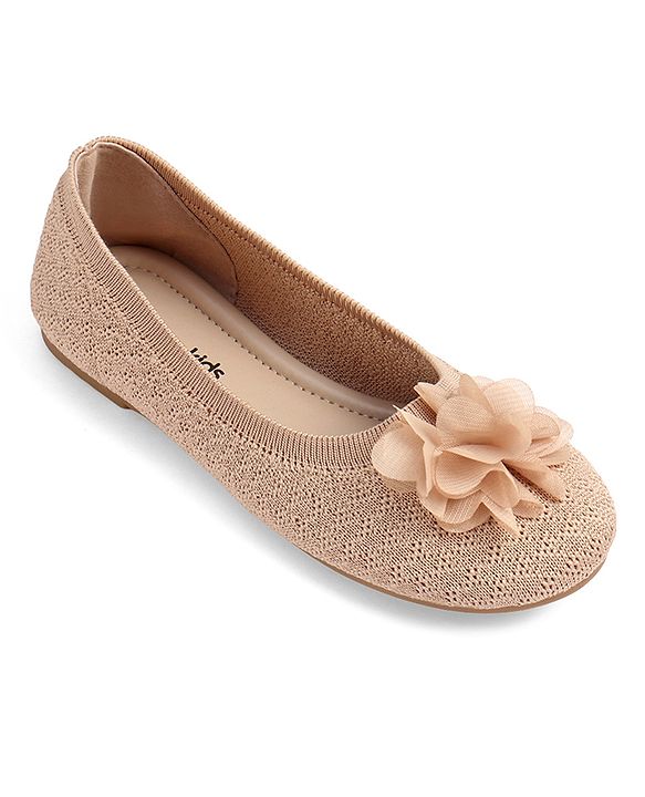 Pine Kids Slip On Ballerina with Floral Applique - Brown