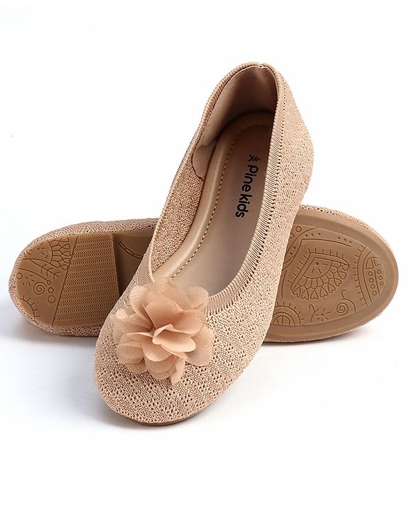 Pine Kids Slip On Ballerina with Floral Applique - Brown