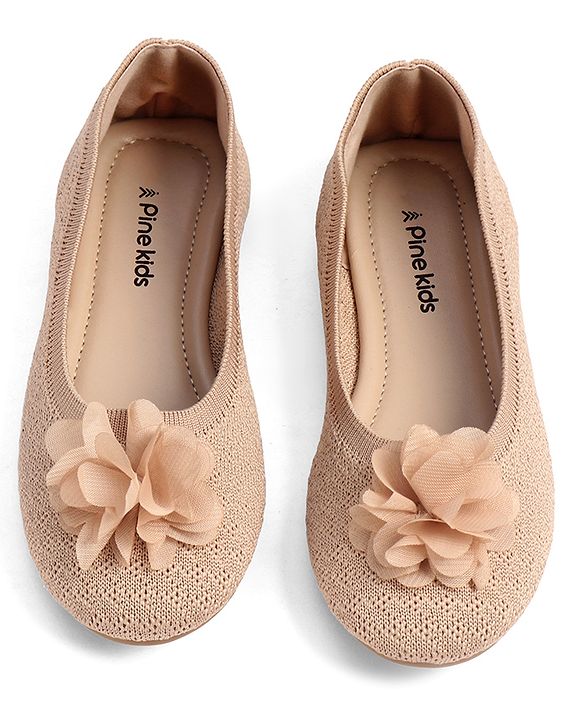 Pine Kids Slip On Ballerina with Floral Applique - Brown