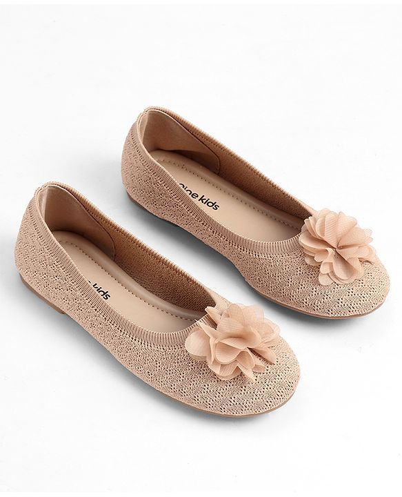 Pine Kids Slip On Ballerina with Floral Applique - Brown