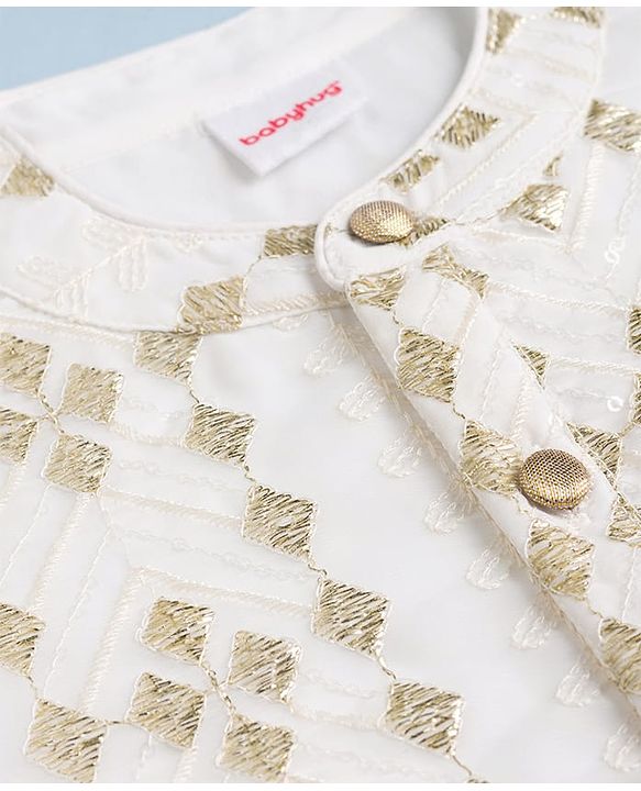 Babyhug Cotton Woven Full Sleeves Embroidered Kurta Pyjama Set - Offwhite