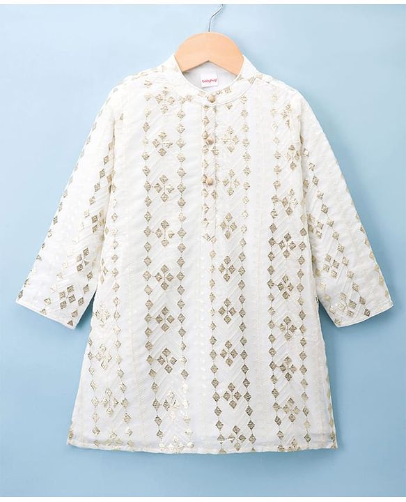 Babyhug Cotton Woven Full Sleeves Embroidered Kurta Pyjama Set - Offwhite