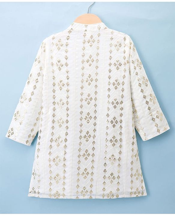 Babyhug Cotton Woven Full Sleeves Embroidered Kurta Pyjama Set - Offwhite