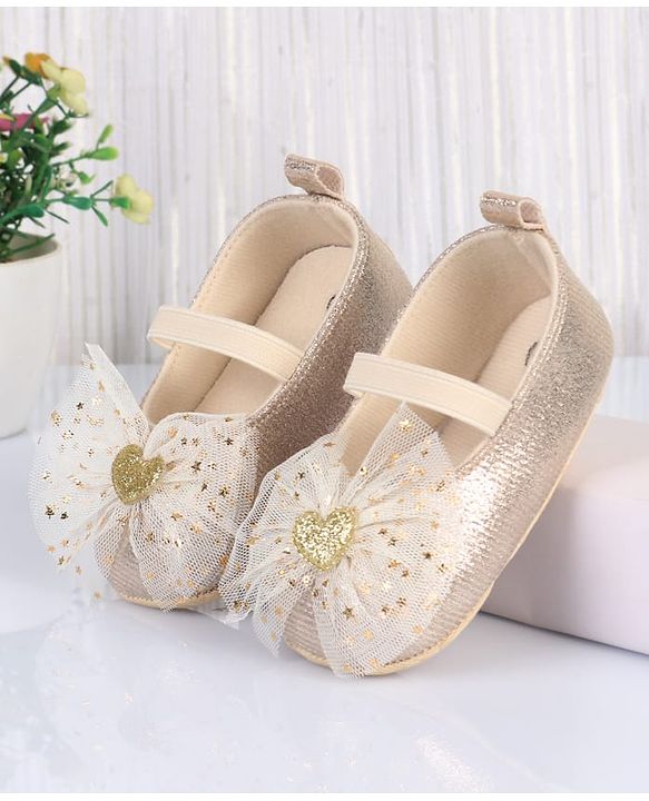 Cute Walk by Babyhug Slip On Booties With Bow Applique- Golden
