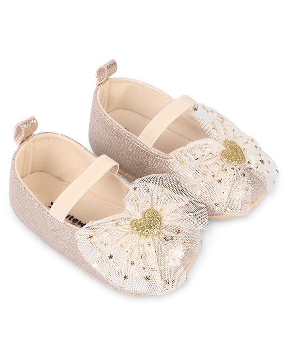 Cute Walk by Babyhug Slip On Booties With Bow Applique- Golden