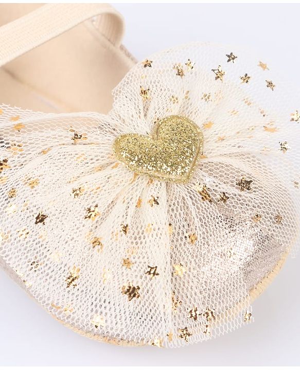 Cute Walk by Babyhug Slip On Booties With Bow Applique- Golden