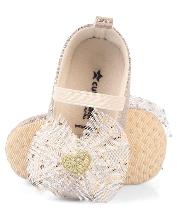 Cute Walk by Babyhug Slip On Booties With Bow Applique- Golden