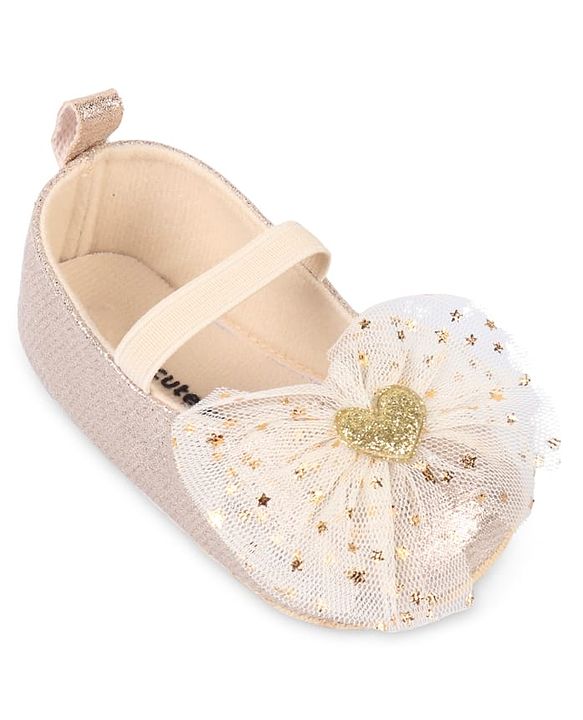 Cute Walk by Babyhug Slip On Booties With Bow Applique- Golden