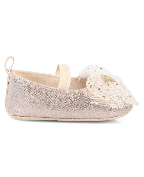 Cute Walk by Babyhug Slip On Booties With Bow Applique- Golden