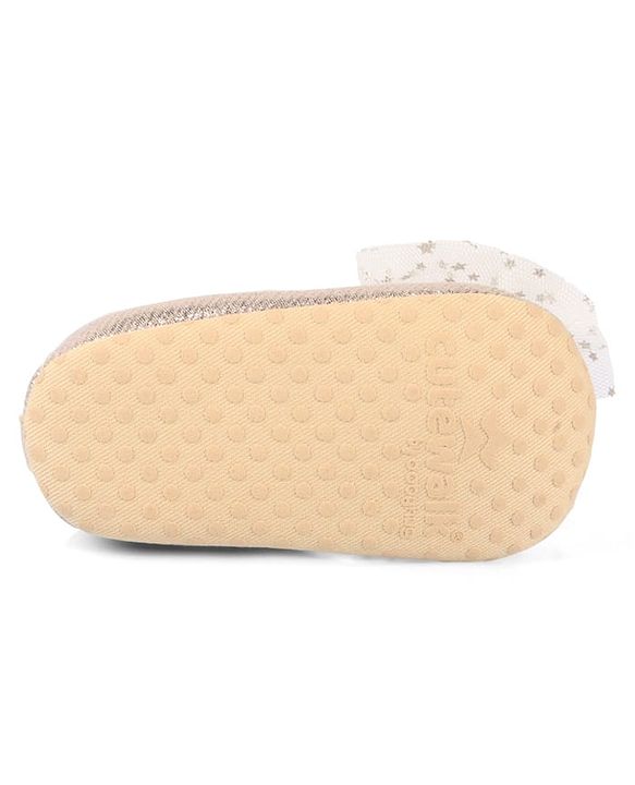 Cute Walk by Babyhug Slip On Booties With Bow Applique- Golden
