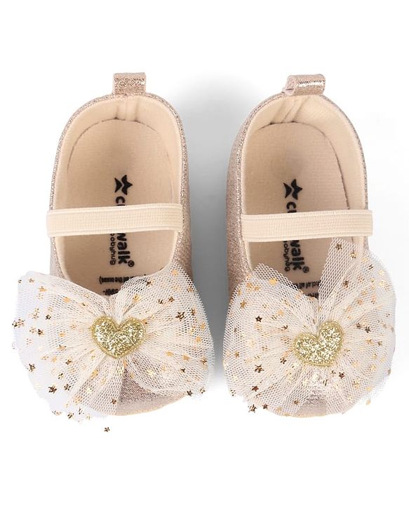 Cute Walk by Babyhug Slip On Booties With Bow Applique- Golden