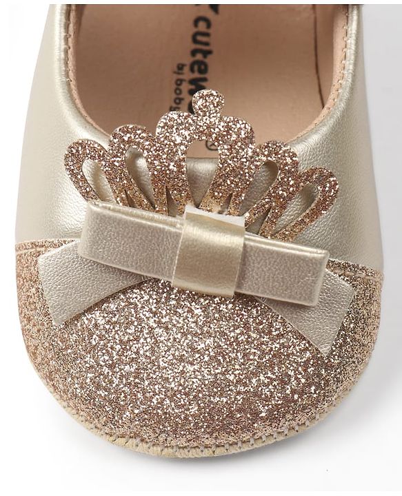 Cute Walk by Babyhug Velcro Closure Booties with Crown Applique - Golden
