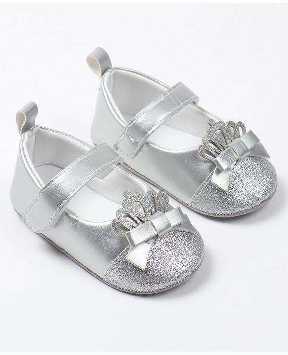 Cute Walk by Babyhug Velcro Closure Booties with Crown Applique - Golden