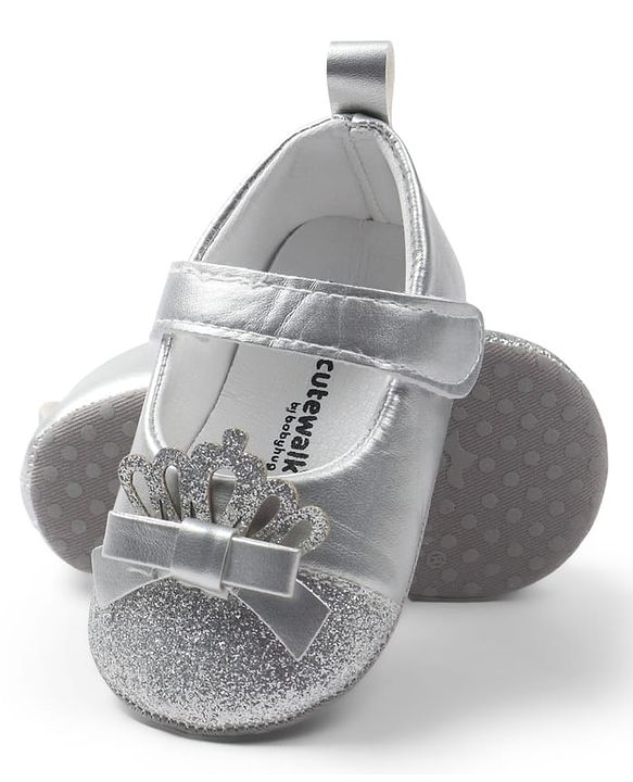 Cute Walk by Babyhug Velcro Closure Booties with Crown Applique - Golden