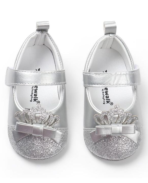 Cute Walk by Babyhug Velcro Closure Booties with Crown Applique - Golden