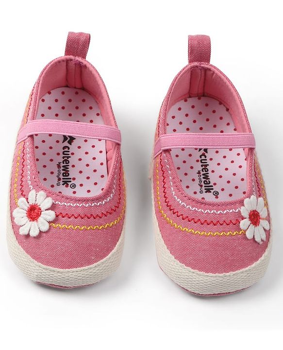 Cute Walk by Babyhug Slip On Booties with Floral Applique - Pink
