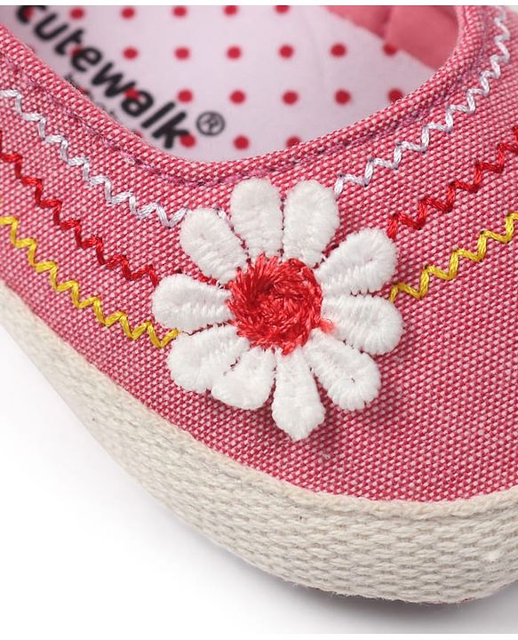 Cute Walk by Babyhug Slip On Booties with Floral Applique - Pink