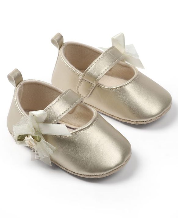 Cute Walk by Babyhug Velcro Closure Booties with Floral Applique - Golden