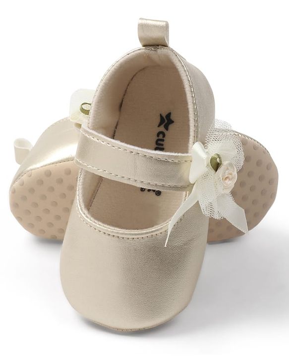 Cute Walk by Babyhug Velcro Closure Booties with Floral Applique - Golden