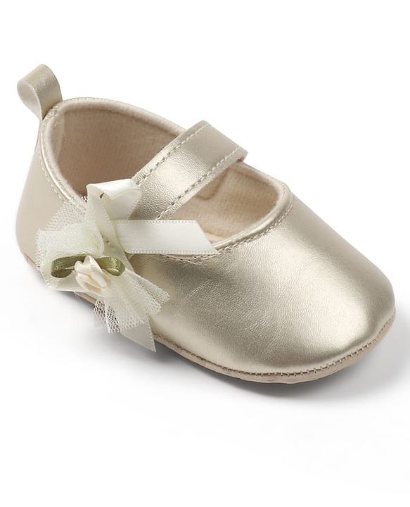 Cute Walk by Babyhug Velcro Closure Booties with Floral Applique - Golden