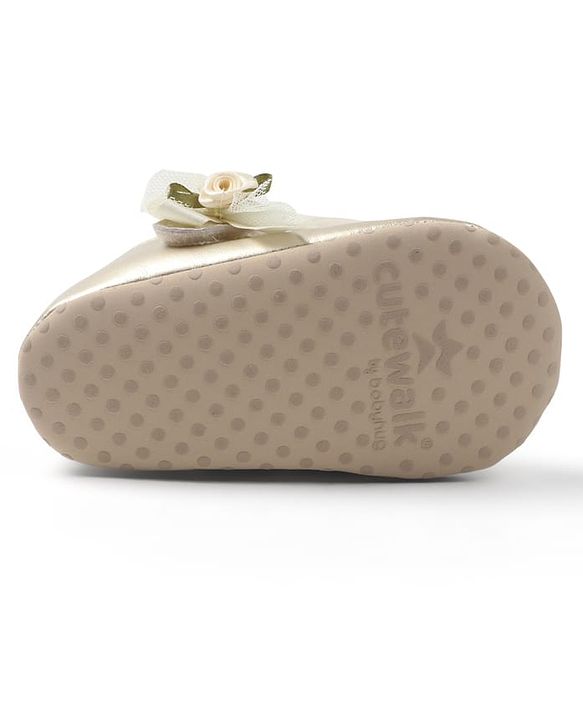 Cute Walk by Babyhug Velcro Closure Booties with Floral Applique - Golden