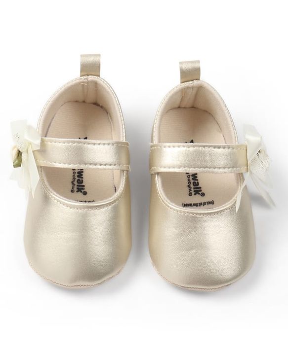 Cute Walk by Babyhug Velcro Closure Booties with Floral Applique - Golden