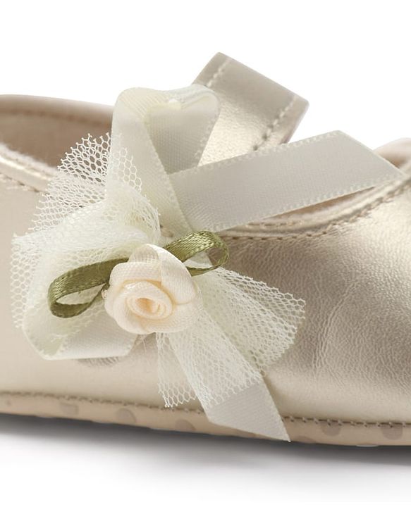 Cute Walk by Babyhug Velcro Closure Booties with Floral Applique - Golden