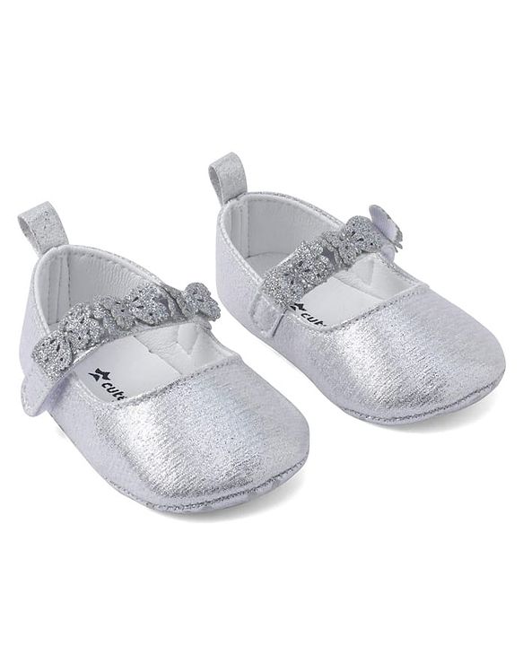 Cute Walk by Babyhug Velcro Closure Booties with Butterfly Applique - Silver