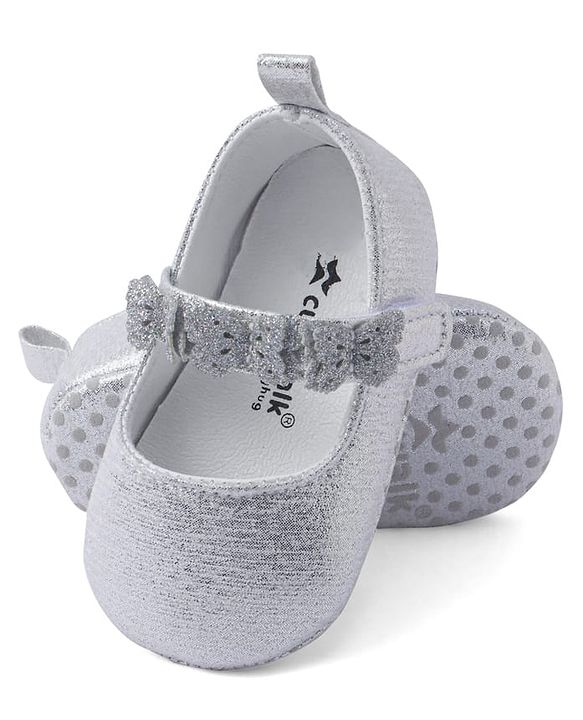 Cute Walk by Babyhug Velcro Closure Booties with Butterfly Applique - Silver