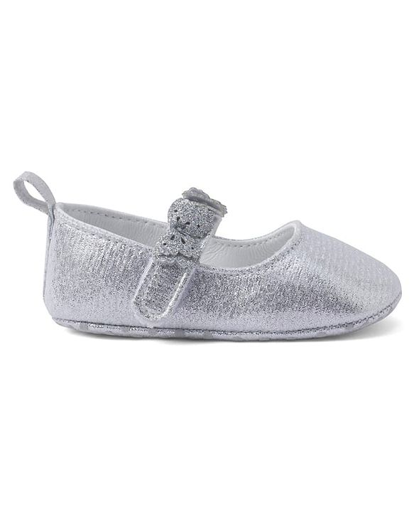 Cute Walk by Babyhug Velcro Closure Booties with Butterfly Applique - Silver